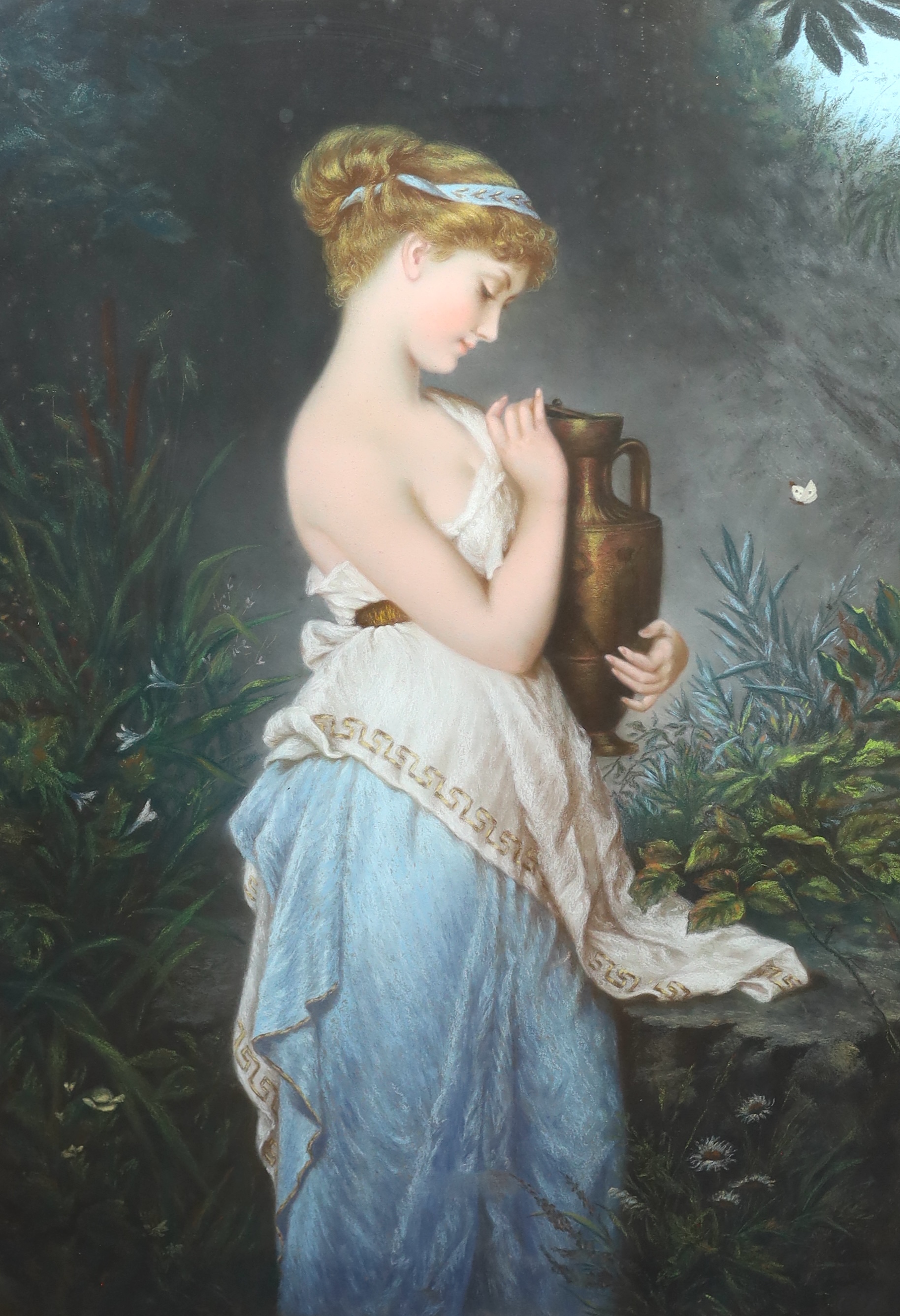 French School c.1890, Classical beauty holding an urn, pastel on paper, 103 x 72cm
